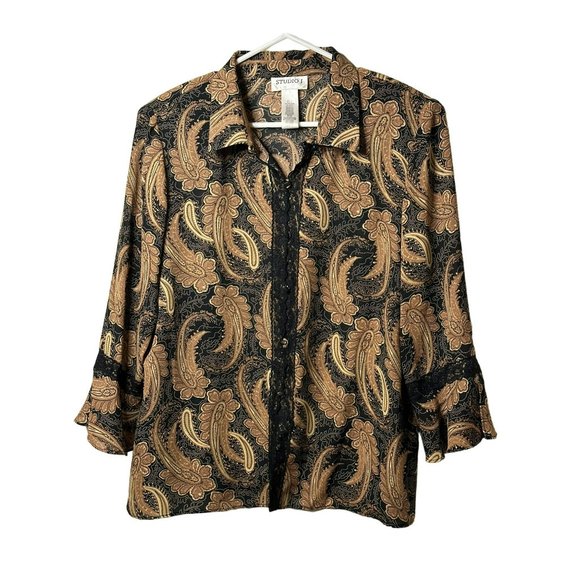 VTG Studio 1 Ladies Button Up Lace Accented Stylish Flowy Sleeve Blouse SZ 14 - Picture 4 of 7